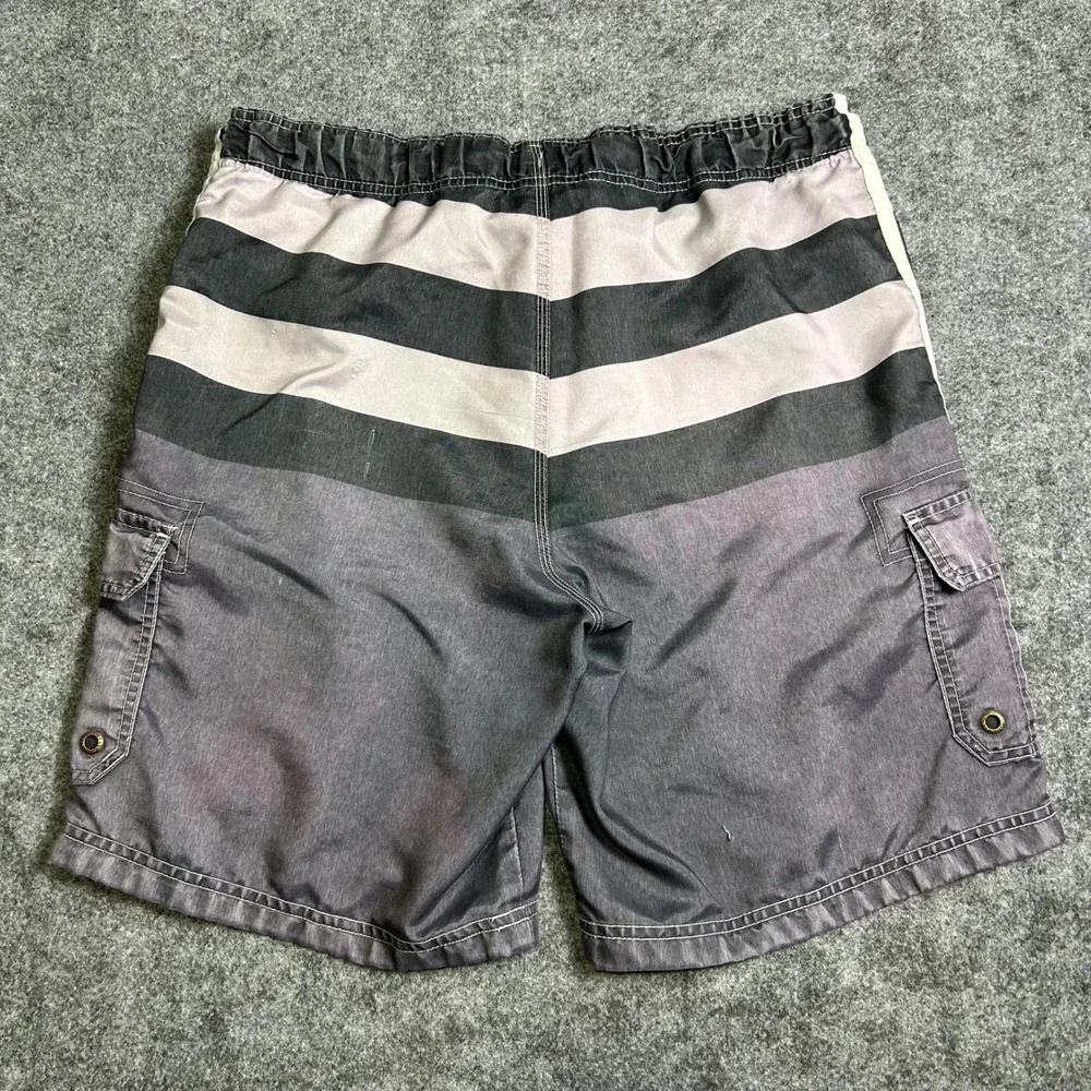 Ocean Pacific OP Striped Cargo Board Shorts Grey Black Y2K Skater Mens Size M